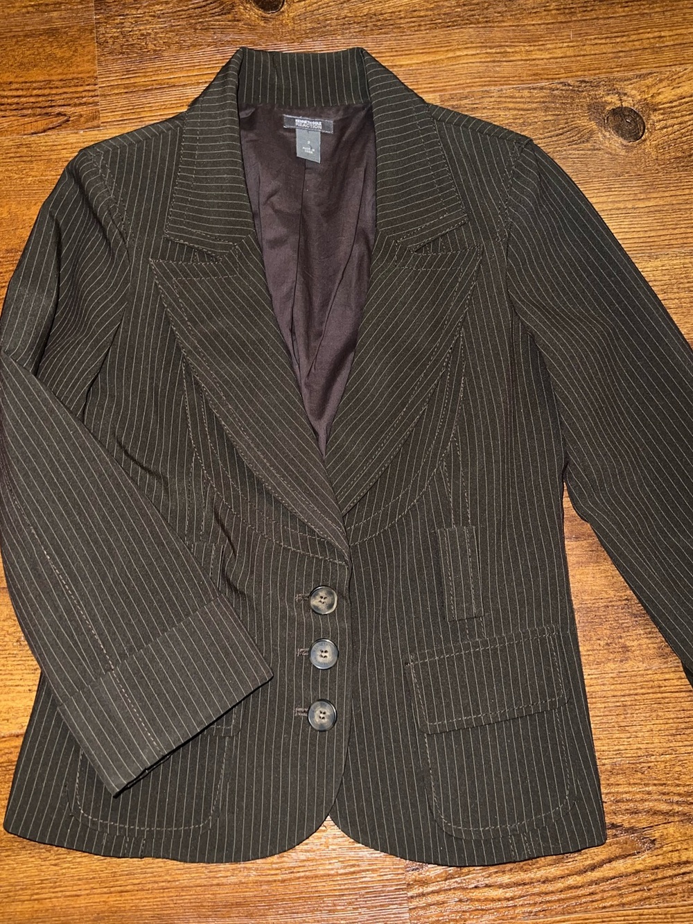 Kenneth Cole Reaction Brown Pinstripe Tailored Blazer Jacket Button Up Size 2
